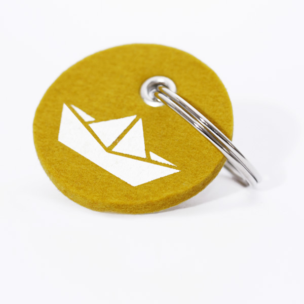 Schlüsselanhänger, filz, rund, bedruckt, Papierschiff