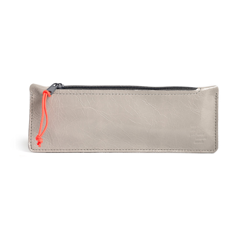 Pencil case LEDER light grey with neon (3 pieces)