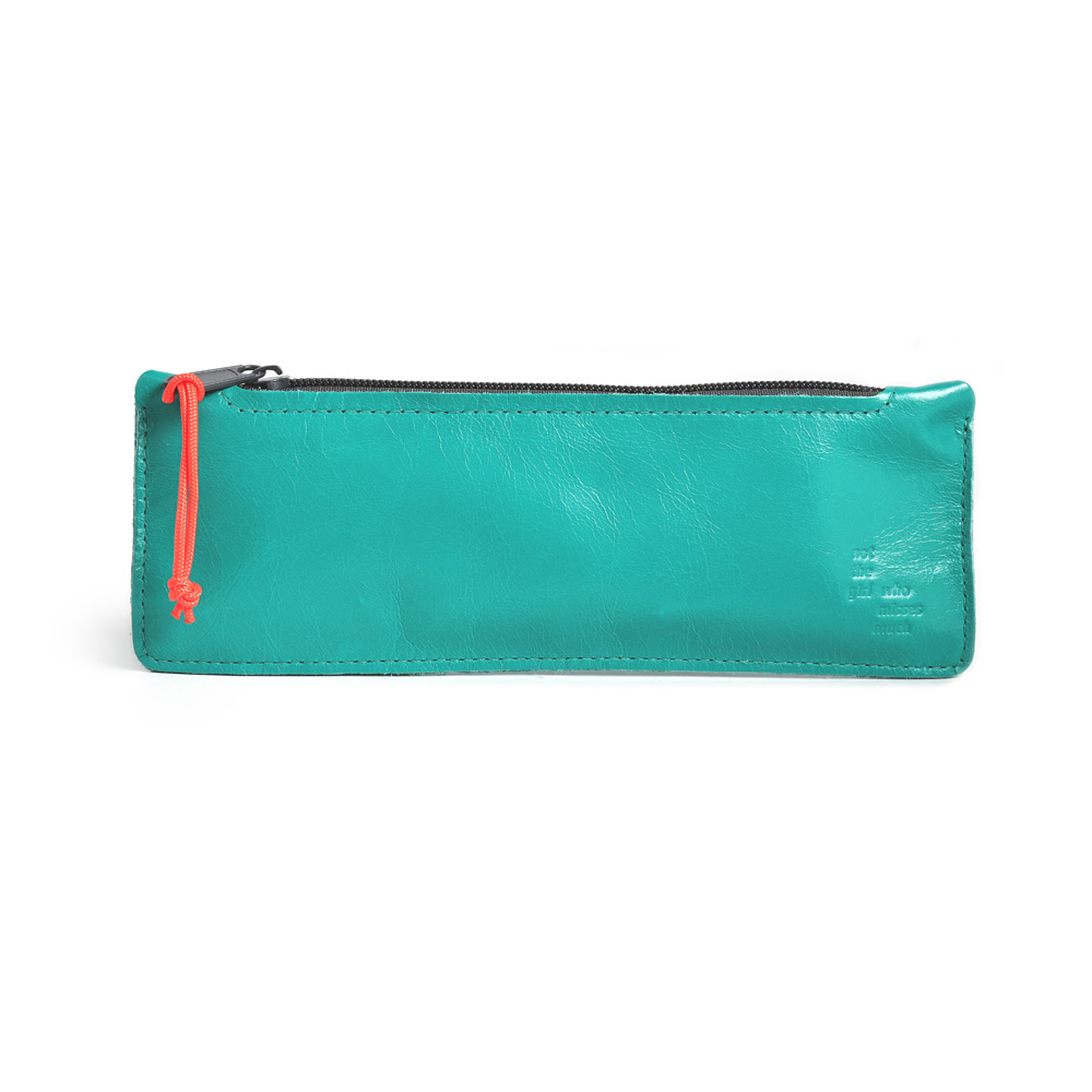 Pencil case LEATHER turquoise with neon (3 pieces)