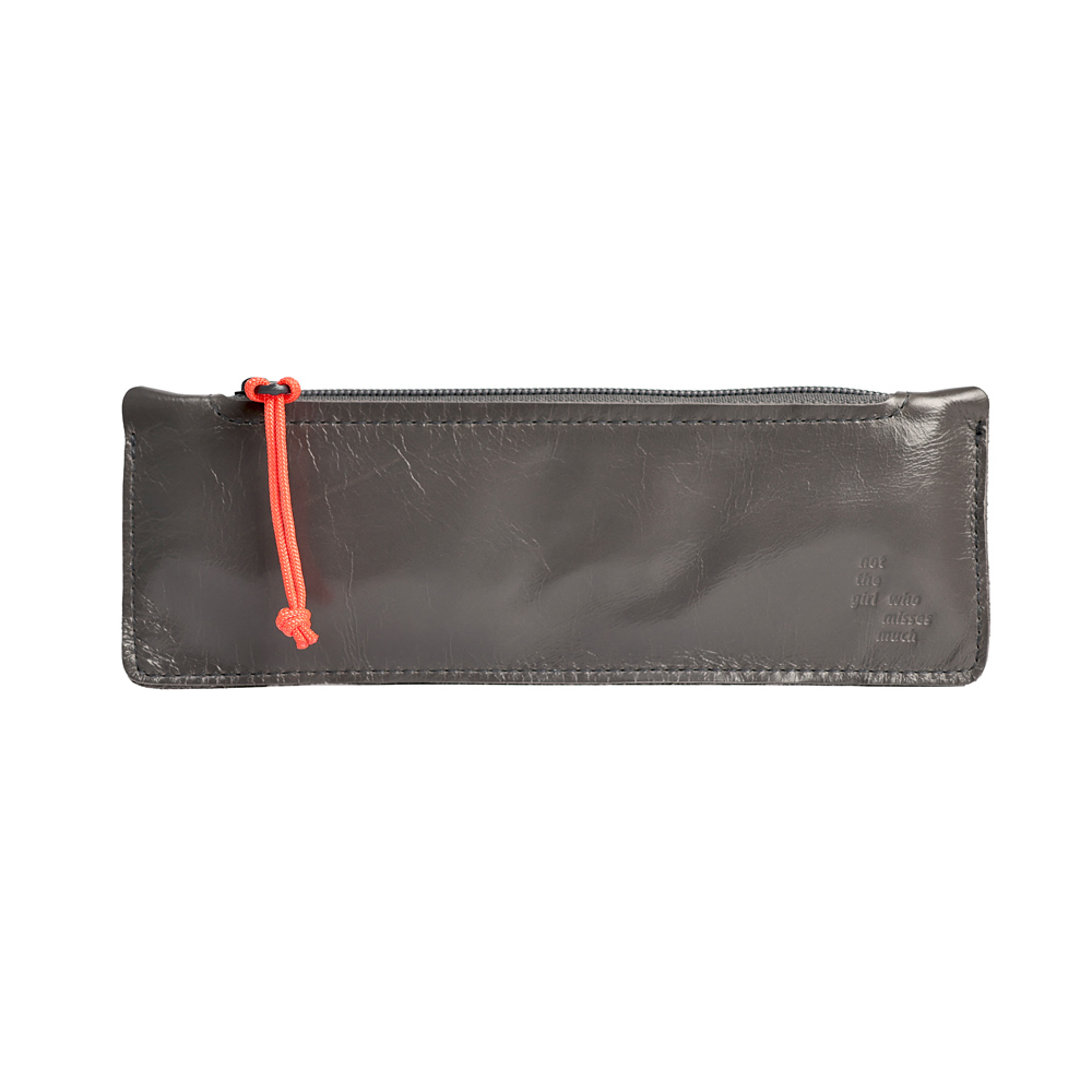 Pencil case LEATHER mossgrey with neon (3 pieces)