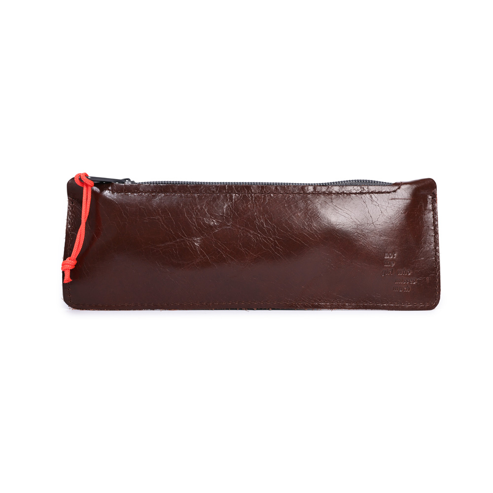 Pencil case LEATHER chocolate with neon (3 pieces)