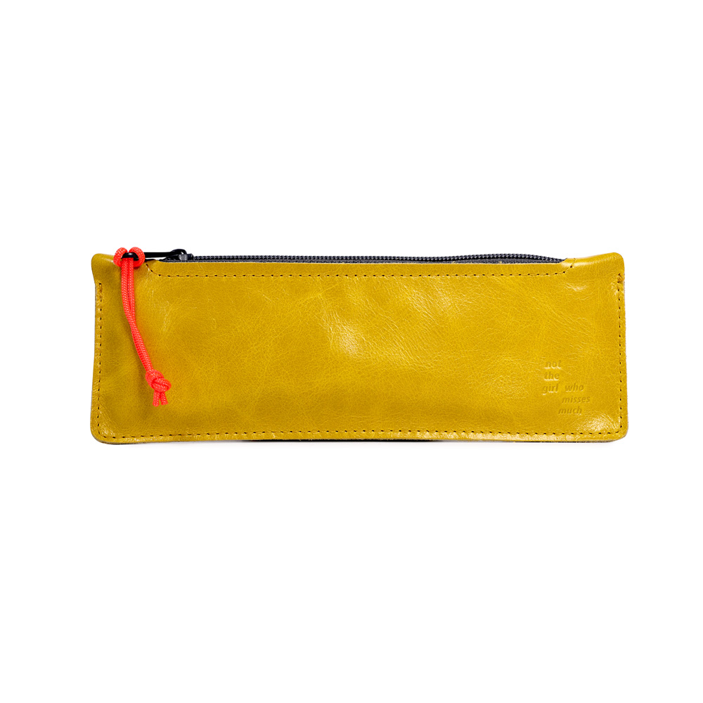 Pencil case LEATHER curry with neon (3 pieces)
