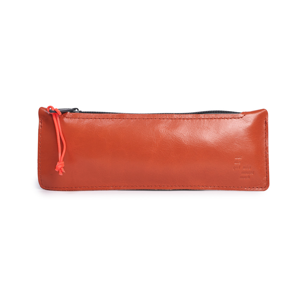 Pencil case LEATHER orange with neon (3 pieces)